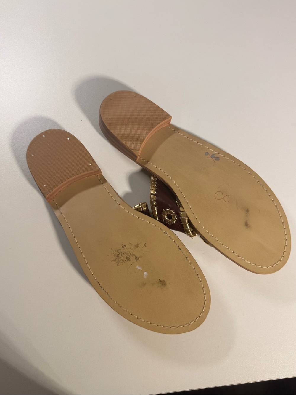 Jack Rogers Leather Thong Sandals with Gold Trim - Burgundy - Picture 2 of 2